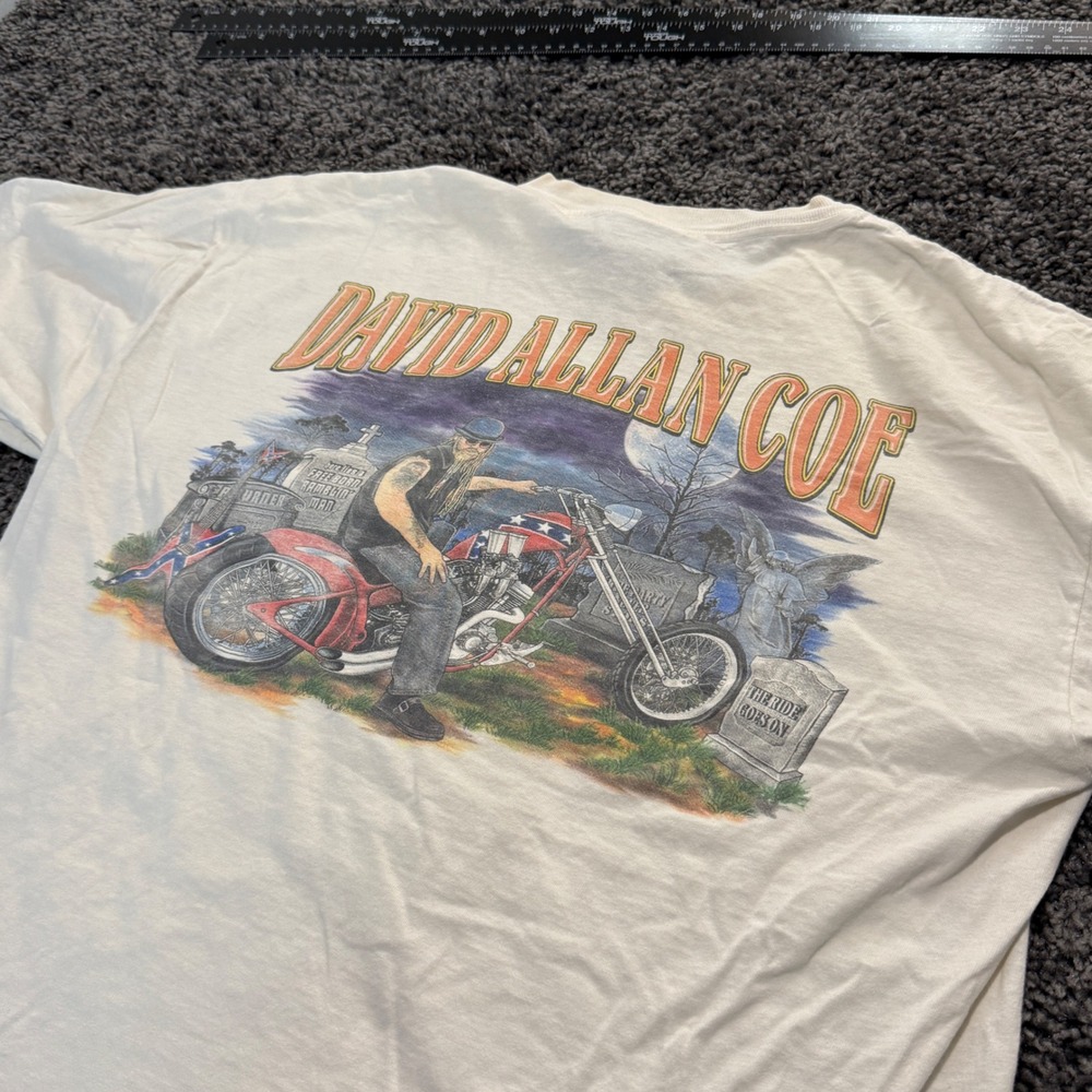 Vintage Harley-Davidson David Allan Coe T-Shirt Mens White Excellent Graphic L